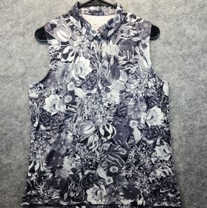 Nike Dri-Fit Women's Athletic Black and White Floral Collared Top Size Large